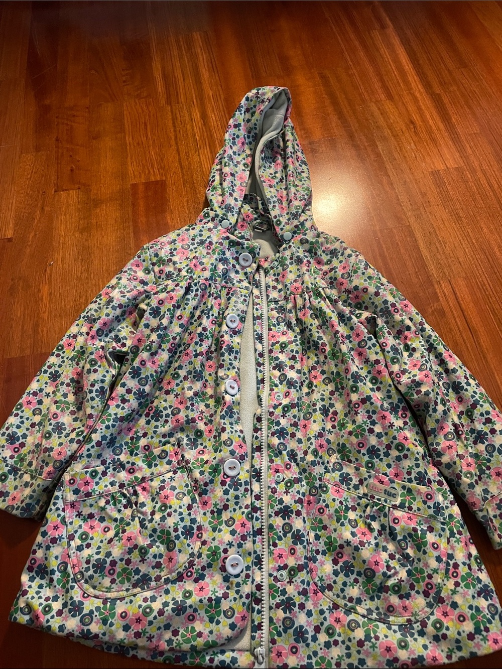 Girls Floral Hooded Raincoat in Multicolor